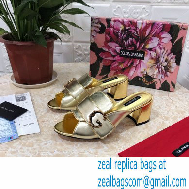 Dolce  &  Gabbana Heel 6.5cm Leather Sliders Gold With Baroque D & G Logo 2021